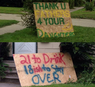 Illustration for article titled 'Honk If Droping Off Daughter': Sad, Weird College Sex Banners Across America